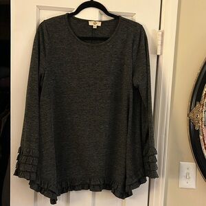 Entro Dark Gray Ruffle Long Sleeve Top